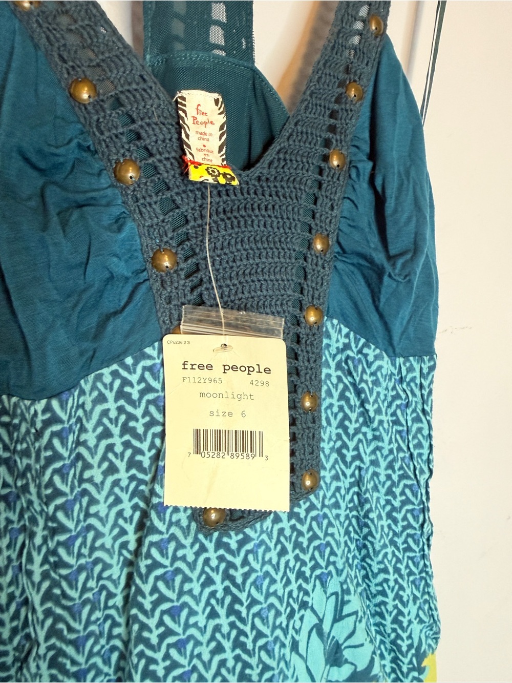 NWT! Y2K Free People green blue crochet short dress Size 6 - Picture 10 of 15